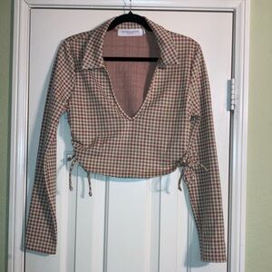 Nectar Brown Houndstooth Crop Top, Size Large , EUC